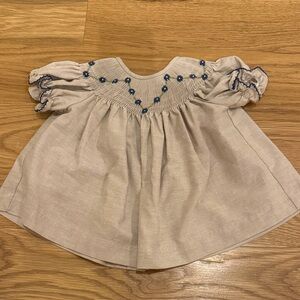 Kids Beige and Blue Smocked Dress